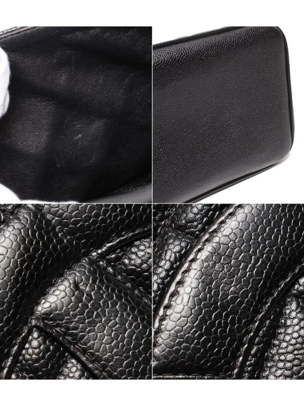 Chanel Tote Bag Silver Caviar Leather Quilted Reissue
